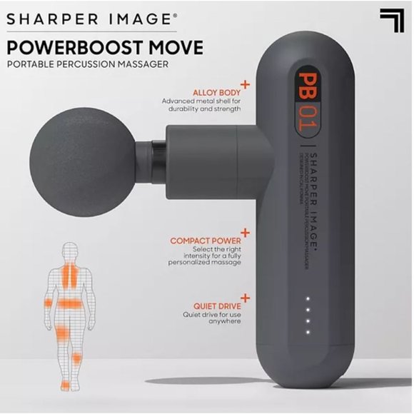 Sharper Image Powerboost Move Deep Tissue Dark Gray Travel Percussion Massager - Picture 3 of 5
